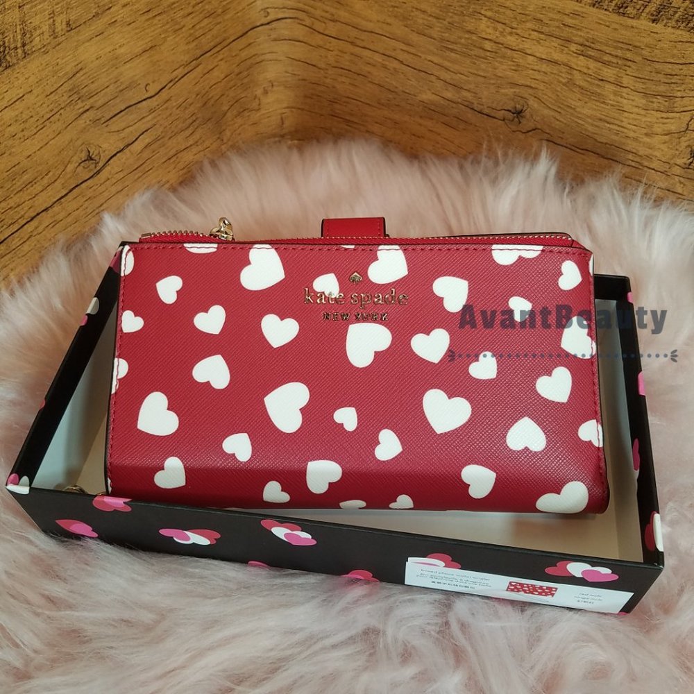 NWT Kate Spade Staci Boxed Heart Pop Printed Phone Wallet Wristlet White V Day